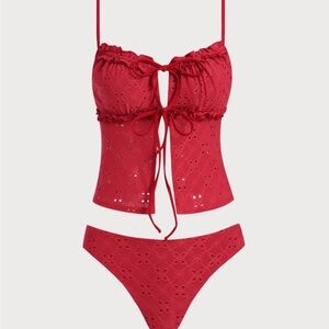 Rose Red Hollow Tankini Tankini Set